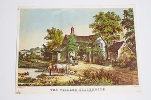Currier & Ives The Village Blacksmith Summer Cottagecore Lithograph Print 12x9 - Picture 1 of 6