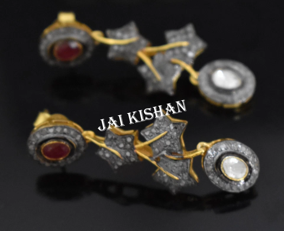 Rubino Naturale Gemma Polki Pavè Diamante 925 Argento Sterling Pendente Regalo - Immagine 1 di 4