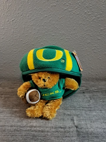UofO University of Oregon Plush College Zipper Football with Bear attached.    A Cover