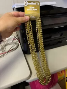 8 Plastic Bead Necklaces Gold Adult Party Favors New! - Picture 1 of 2