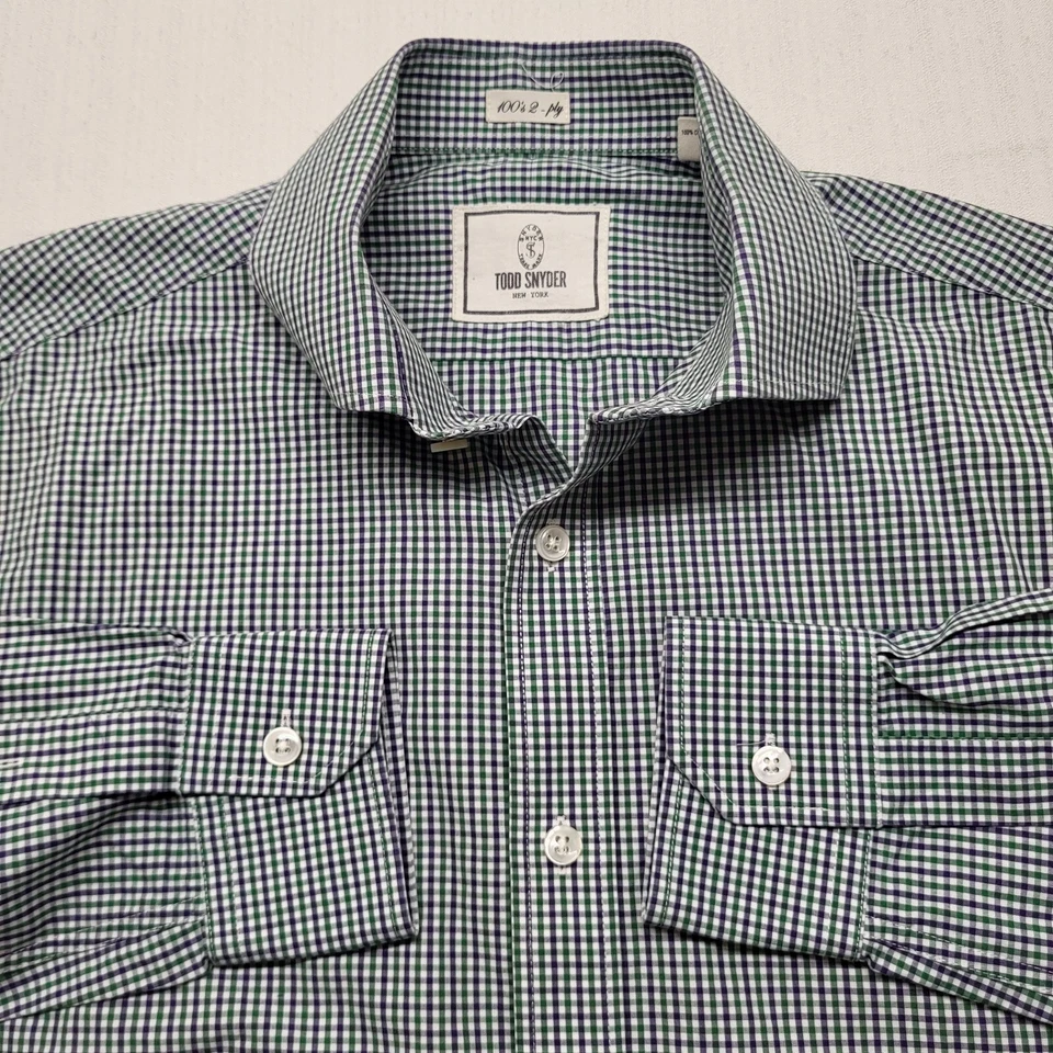 Camisa masculina Todd Snyder com botões 15,5 verde média xadrez Gingham algodão preppy - Imagem 1 de 4