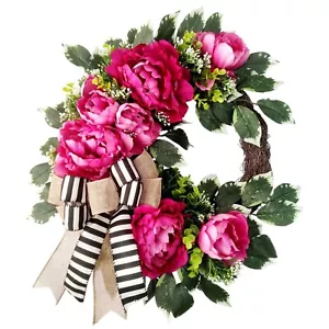 Spring Summer Wreath for Front Door,hot Pink Peony Door Wreath,Valentine Wrea... - Picture 1 of 7
