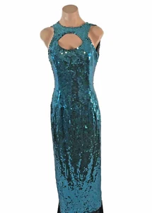 Vintage Nadine Pailletten Aqua Käfigausschnitt Sleek Kleid ILGWU Party Cocktailkleid 90er - Bild 1 von 10