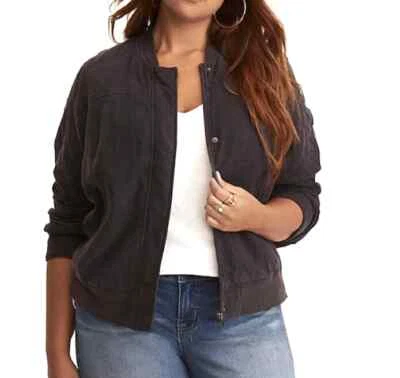 Torrid Quilted Moto Bomber Jacket Womens Size 4 Dark Gray Wash Linen Blend - Image 1 of 4