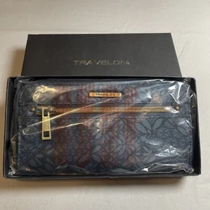 NEW Travelon RFID Blocking Women's Navy Blue Flower Print Zip Wallet NIB - Picture 1 of 7