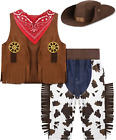 4Pc Toddler Boys' Cowboy Outfit, Kids Halloween Costume Hat & Vest & Scarf & Pan