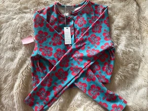 $140 FRANKIES BIKINIS Cheri Terry Cardigan Medium Blue Magic Hibiscus Print NWT - Picture 1 of 4