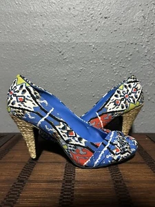Rocket Dog Espadrille Heel Pumps 9.5m Multi-Colored Abstract Y2K - Picture 1 of 8