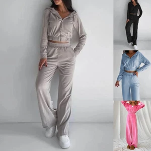 2Pcs Women Hooded Zipper Long Sleeve Tops+Long Pants Tracksuit Holiday Sport Set - Picture 1 of 23