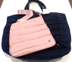 WOMEN'S, STUDIO, 2 PC. NAVY BLUE TOTE & SMALLER PINK CROSSBODY BAG, QUILTED, NEW - Picture 1 of 12