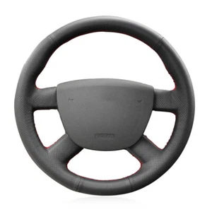 Black Leather Car Steering Wheel Cover for Ford Kuga 2008-2011 Focus 2 C-MAX - Picture 1 of 14