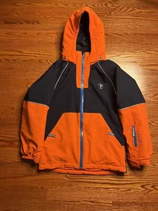 Polarn O Pyret 10-11 Yrs Waterproof Orange/Navy Padded Ski Jacket Fleece Lined - Picture 1 of 10