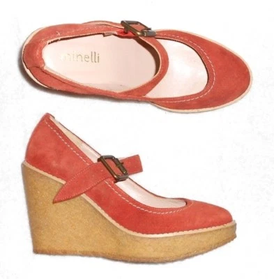MINELLI escarpins babies compensés cuir daim roux P 38 TBE - Photo 1/4