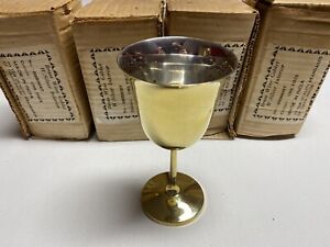 Vintage Solid Brass Wine Goblets W/Silver Interior Made in India Set Of 4