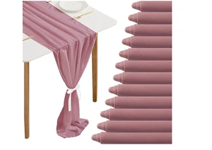 12 Packs Dusty Rose 10Ft Chiffon Table Runner 27 x 120 Inches Sheer Chiffon - Picture 1 of 8