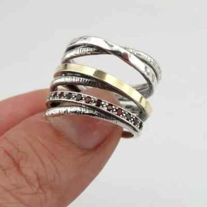 Hadar Designers 9k Yellow Gold 925 Silver Red Zircon Ring 7,8,8.5,9,10 (Ms)Y - Picture 1 of 6