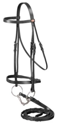 Английская уздечка и вожжи Snaffle - черные или коричневые - полный размер лошади - кобура - пони - Изображение 1 из 2