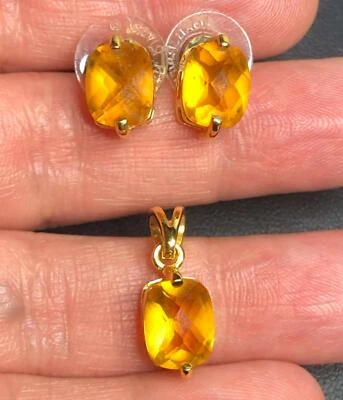 2377 Joan Rivers Gold tone Faux citrine pendant earring set Foto 1 de 3
