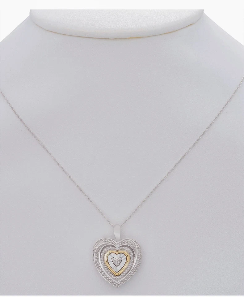 18" Macy's Diamond Accent Sterling Silver & 10k Gold Heart Pendant Necklace