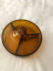 Cambridge Amber Glass, Etched Flowers, Covered Divided Dish Candy, Dresser.  - Picture 1 of 4