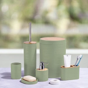 6PCS BATHROOM ACCESSORIES SET BIN SOAP DISPE DISPENSER TOOTHBRUSH TUMBLER TOILET - Picture 1 of 13