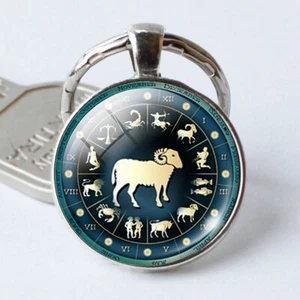 New Aries Zodiac Sign Key Ring Glass Cabochon Pendant Gift - Picture 1 of 1
