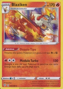 CARTA POKEMON - BLAZIKEN - 024/189 - PS 170 - HOLO - RARA - IN ITALIANO - Foto 1 di 1