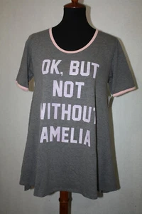 NWT LuLaRoe Supply XS Perfect Tee Heather Gray Pink RInger "Not Without Amelia" - Picture 1 of 6