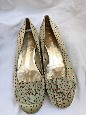 ESCADA Shoes Flats Size 38 1/2 Womens Green Red Dots Casual Ladies - Image 1 of 4