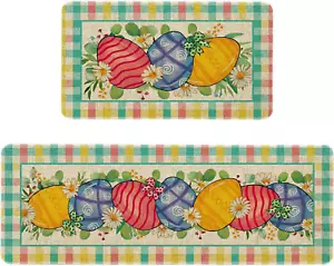 Easter Kitchen Rugs and Mats Set of 2, Spring Easter Eggs Kitchen Mat, Seasonal - Picture 1 of 12