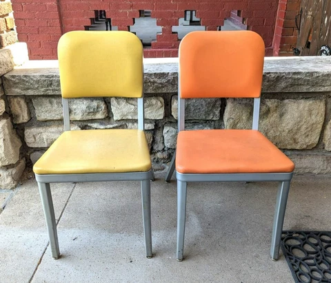 PAIR 1950s-60s Vintage Mid-Century Modern COLE Steel Office Chairs Yellow Orange Cover