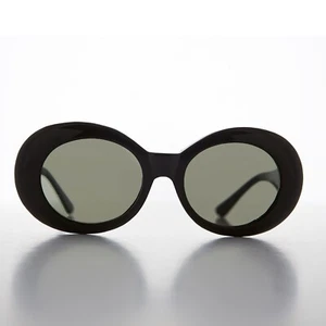 Black Oval Clout Cat Eye Vintage Sunglasses Green Lenses - Emma - Picture 1 of 3