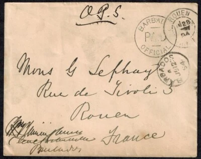 Barbados 1894 Official Cover w/ BARBADOS OFFICIAL PAID H/S on Front - Image 1 of 3