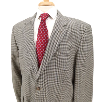 Jos A Bank Silk Wool Beige Brown Multicolor Houndstooth Blazer Sport Jacket 44R - Image 1 of 4