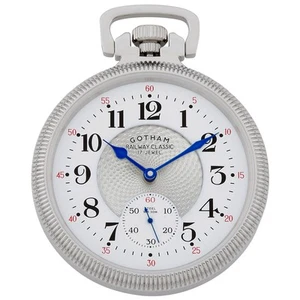 Gotham Men's Stainless Steel Mechanical Hand Wind Classic Series Pocket Watch - Picture 1 of 5