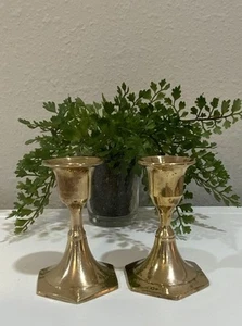 Vintage 2er Set Massiv Messing Kegel Tafel Kerzenständer Kerzenhalter Indien 2 7/8" H - Bild 1 von 8