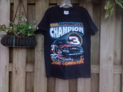VTG Dale Earnhardt Daytona 500 Champion NASCAR Black 2-Sided T Shirt Sz L 1990's - Image 1 of 4