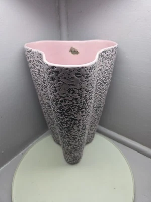Shawnee Kenwood Vase MCM Pottery Confetti Pink & Black Tri Lobe Splatter 10” - Image 1 of 4