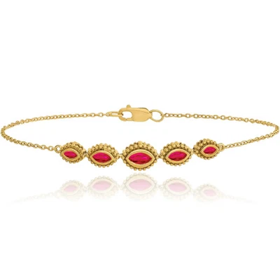 14K Solid Yellow Gold Marquise Ruby Tennis Bracelet - Image 1 of 4