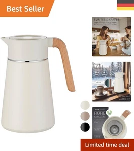 Hochwertige 1,5L Vakuumisolierte Kaffeekanne mit Holzoptik Griff - Auslaufsicher - Bild 1 von 9