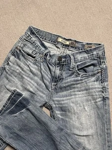 BKE Aiden Jeans Men's 28R Blue Denim Boot Cut Medium Wash Buckle Distressed - Imagen 1 de 19