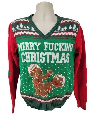Suéter Spencer’s Workshop Feo Navidad Adulto Mediano Divertido Pan de Jengibre NSFW Foto 1 de 4