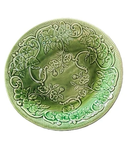 VTG Bordallo Pinheiro Serving Bowl Majolica Flowers Green 10 in - Picture 1 of 7