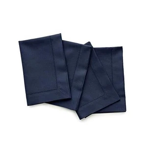Dinner Napkins 20 x 20 Inch - Cotton Linen Hemstitch Navy Cloth Napkins Set - Picture 1 of 4