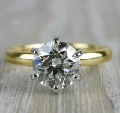 Anillo de compromiso de diamantes cultivados en laboratorio certificado 2,00 quilates F VS1 | Oro Amarillo 14K 💍 Foto 1 de 4