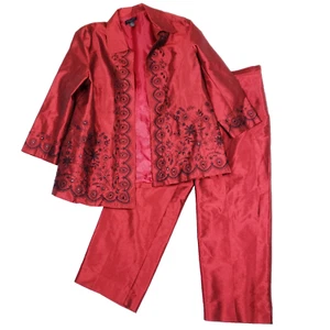 Set Pantaloni Silkland Rosso Ricamato Giacca Pantalone 2 Pezzi 20W 22W Formale Chic - Foto 1 di 18