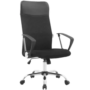 POLTRONA SEDIA DA UFFICIO PRESIDENZIALE ERGONOMICA GIREVOLE IN TESSUTO NERO - Foto 1 di 16