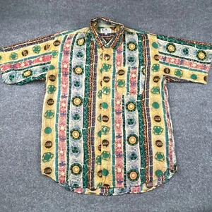 SILK VIOLET Silk Shirt Men's Extra Large All Over Geometric Tribal Print Beach - Picture 1 of 6
