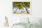 Palm Trees & Beach Hut On Shore Print Premium Poster High Quality Choose Sizes