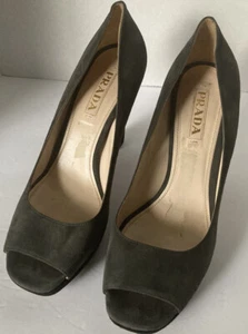 Prada Camoscio Bicolo Open Toe Suede Pumps - Picture 1 of 5